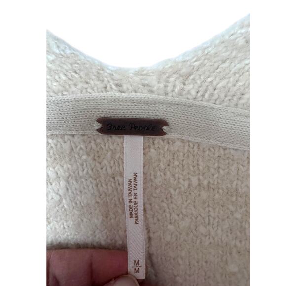 Free People Vanilla Textured V-Neck Sweater Pullover Balloon Sleeves Medium - Picture 4 of 6